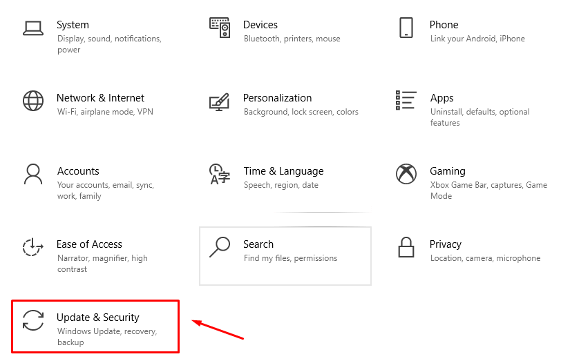 Update & Security settings