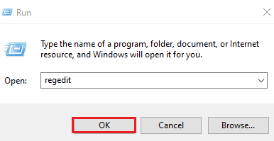 Typing regedit into the Run dialog