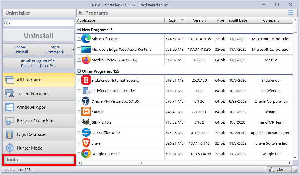 Autorun Manager view in Revo Uninstaller Pro